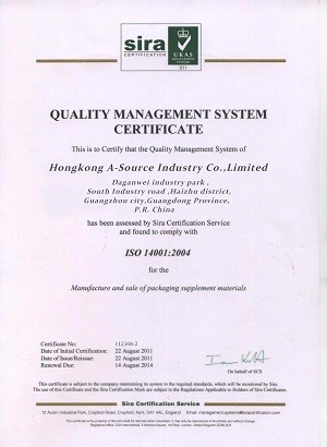 China HONGKONG A-SOURCE INDUSTRY CO,.LIMITED Certification