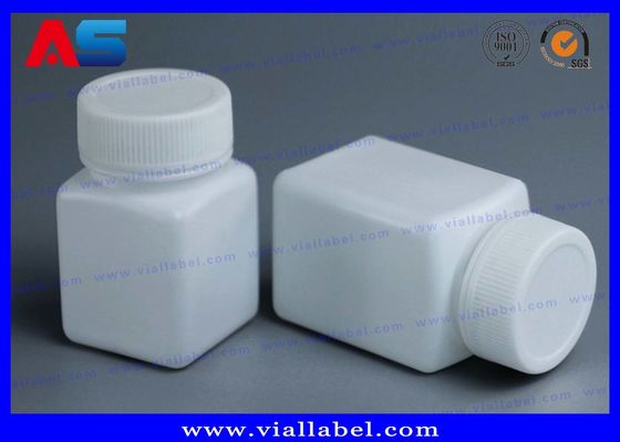 PET Pharmacy White 50ml Plastic Pill Bottles With Screw Cap Square Shape Pressure Sensitive seal
