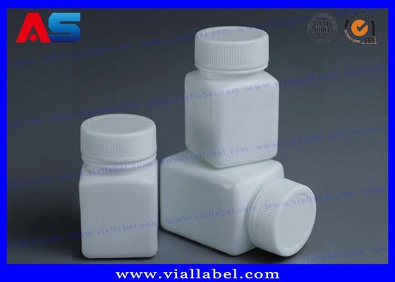 PET Pharmacy White 50ml Plastic Pill Bottles With Screw Cap Square Shape Pressure Sensitive seal