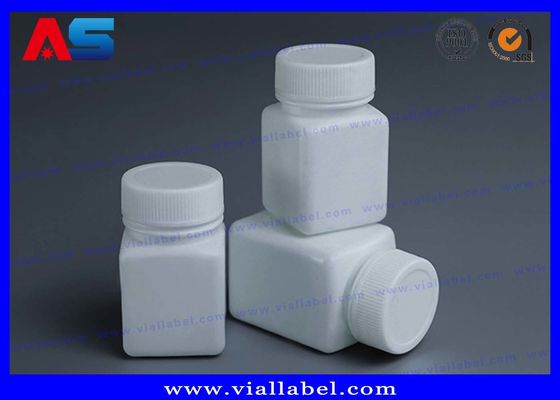 PET Pharmacy White 50ml Plastic Pill Bottles With Screw Cap Square Shape Pressure Sensitive seal