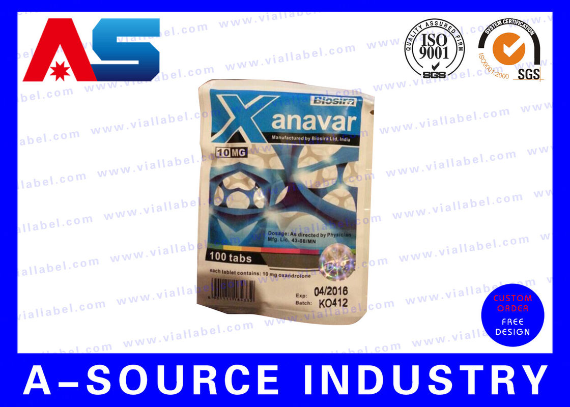 Anavar 60 Tablets Oral Peptide Custom Printed Zip Lock Aluminum Plastic Bags Printing With Security Hologram