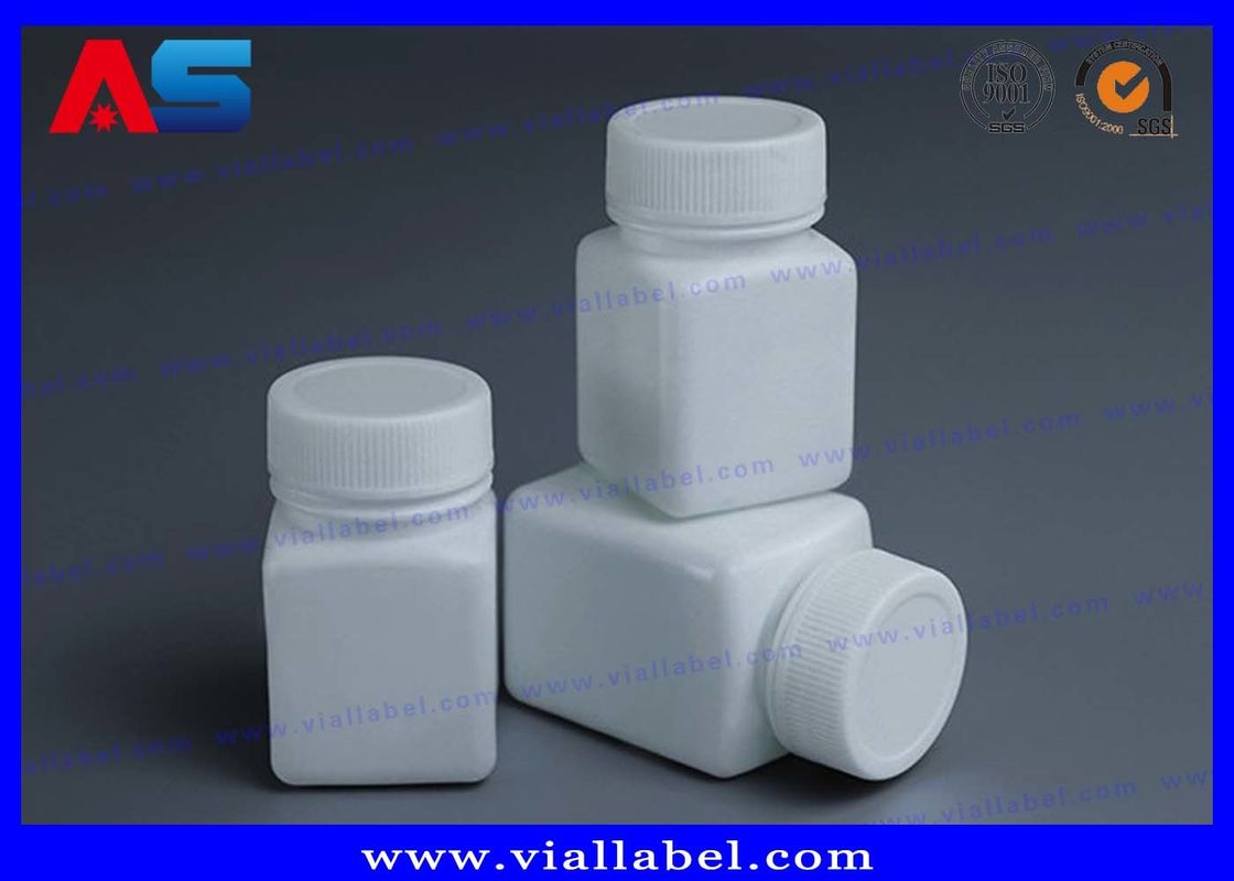 PET Pharmacy White 50ml Plastic Pill Bottles With Screw Cap Square Shape Pressure Sensitive seal