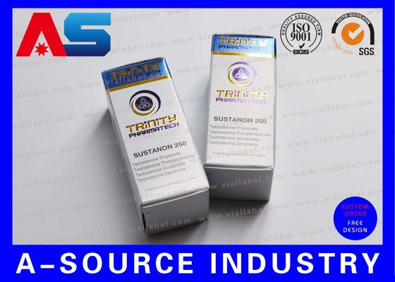 Blue Foil Metalic Embossed Glass Vial Storage Box Paper Box 10ml Bottle With Trinity Pharmatech Design